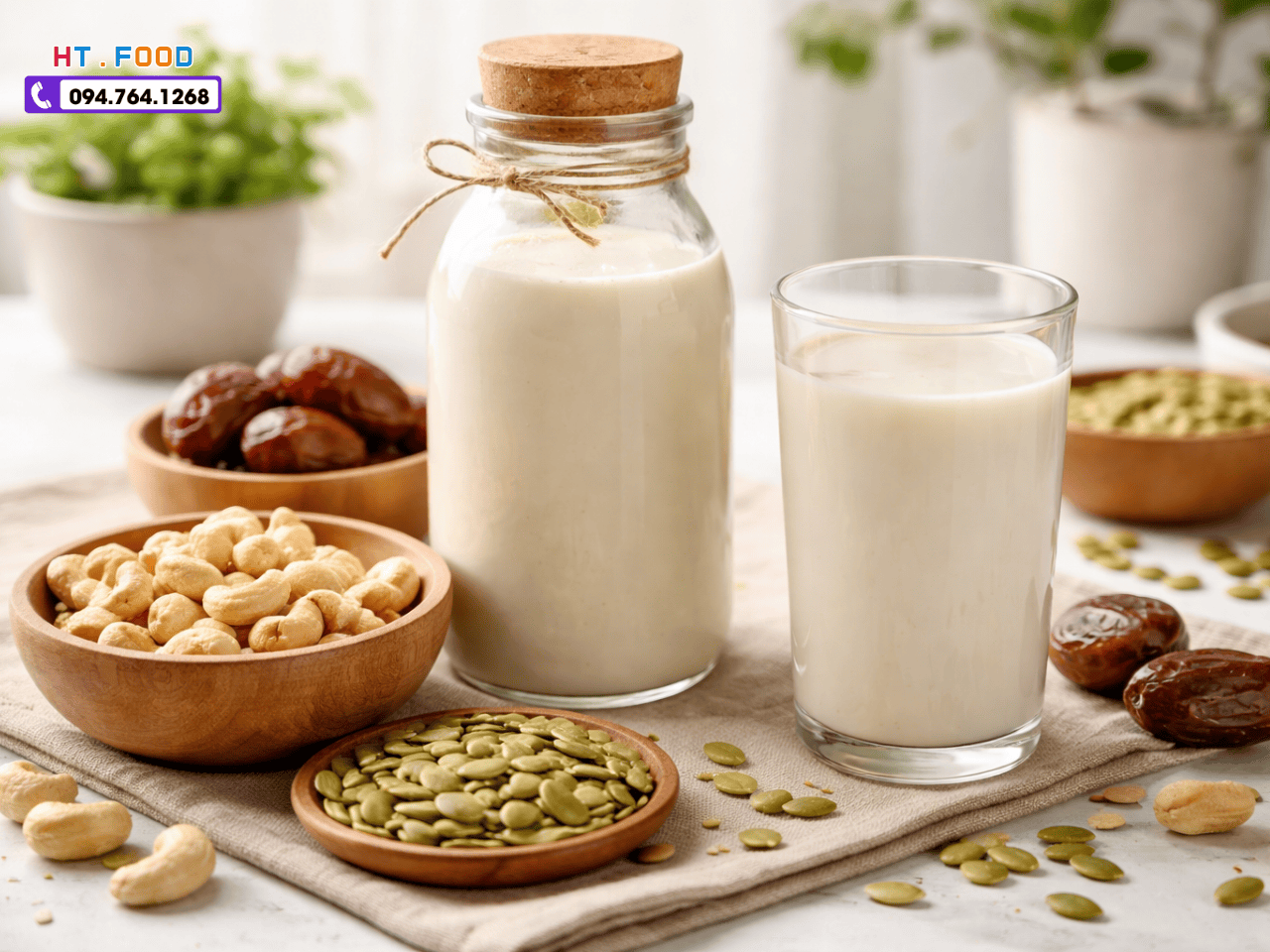 Cach lam sua hat dieu voi hat bi xanh tach vo